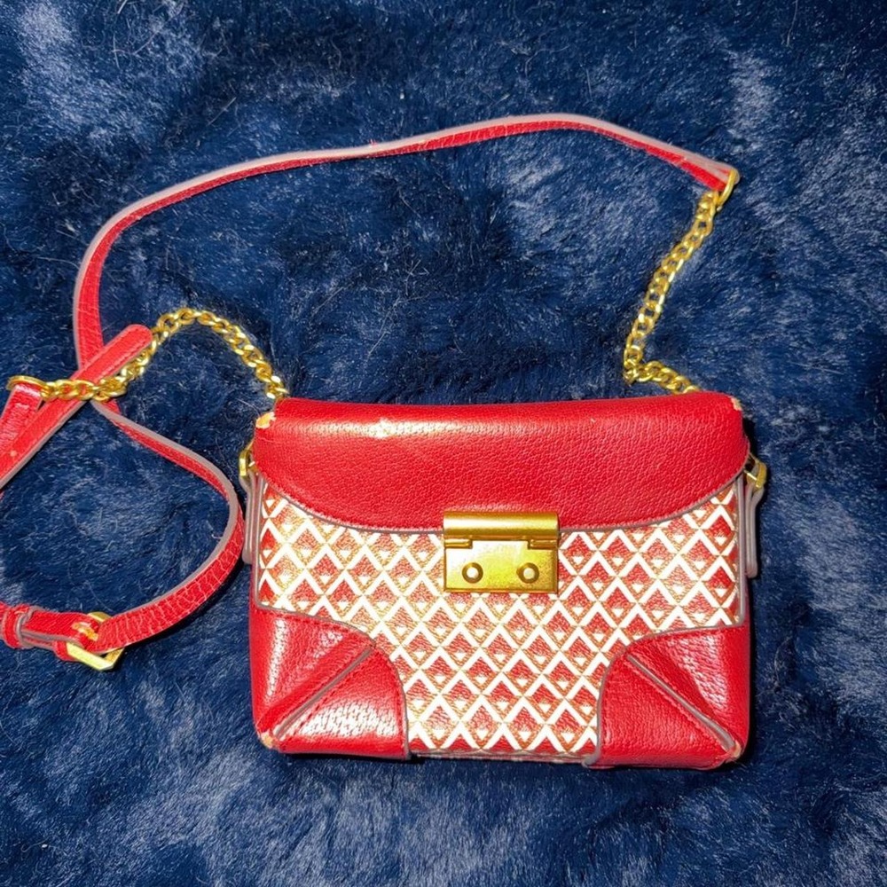 Vintage Red Leather and Canvas Crossbody Bag